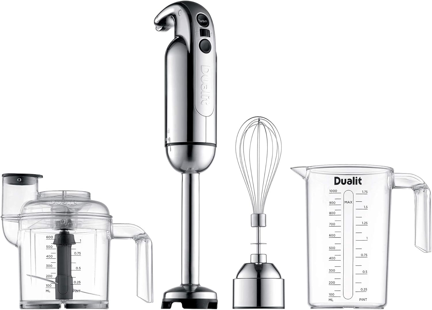 Dualit Hand Blender Set | Handheld Stick Blender With Chopping Bowl, Whisk & 1L Measuring Jug | 700W Polished With Turbo Speed | Perfect For Soup, Smoothies, Puree, Dip, Baby Food & Chopped Vegetables