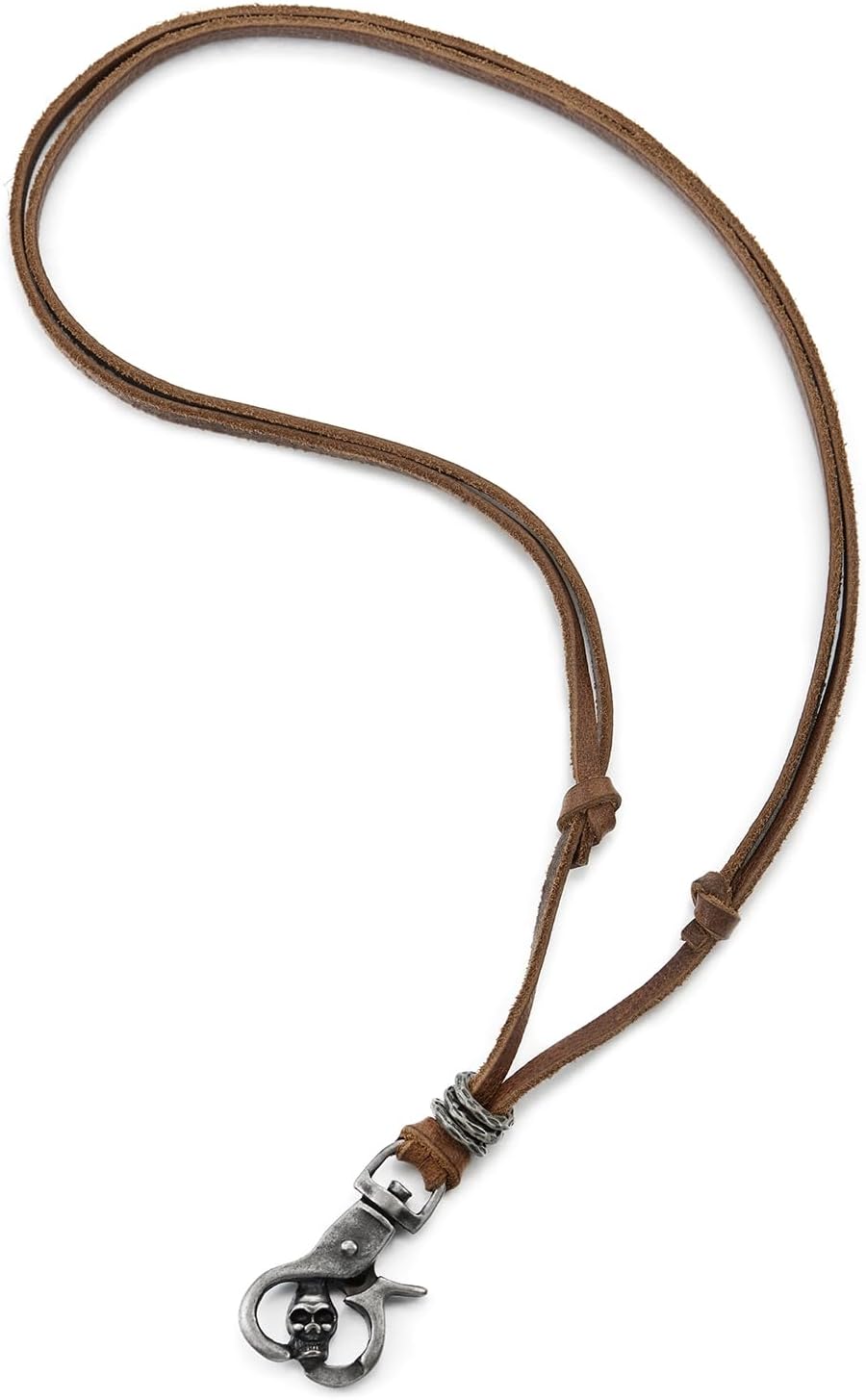 COOLSTEELANDBEYOND Leather Necklace, Skull Lobster Clasp Pendant, Old Metal, Adjustable Brown Leather Cord, Mens - Image 3