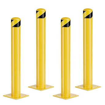 Safety Bollard Post Steel Bollard, 4.5 Inch Diameter Safety Barrier Bollard, Yellow High Visibility Parking Bollard with Anchor Bolts for Driveway Garage Traffic Control 4, 36 Inch Height