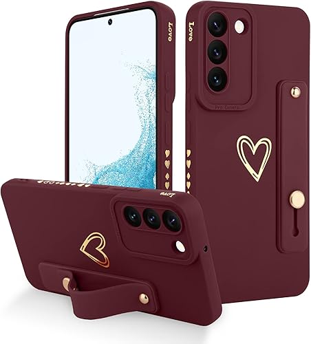 Fiyart Funda para Galaxy S22 5G - Lindos corazones de amor, funda protectora delgada, protección de cámara, soporte y correa para la muñeca, 6.1