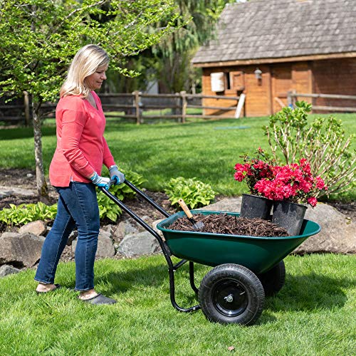 Garden Star 70005 Large Steel Tray Yard Rover Wheelbarrow, Green/Black
