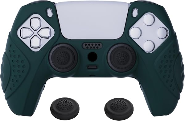 eXtremeRatePlayVital Guardian Edition Racing Green Ergonomic Soft Anti-slip Controller Silicone Case Cover for ps5, Rubber Protector Skins with Black Joystick Caps for ps5 Controller - 1
