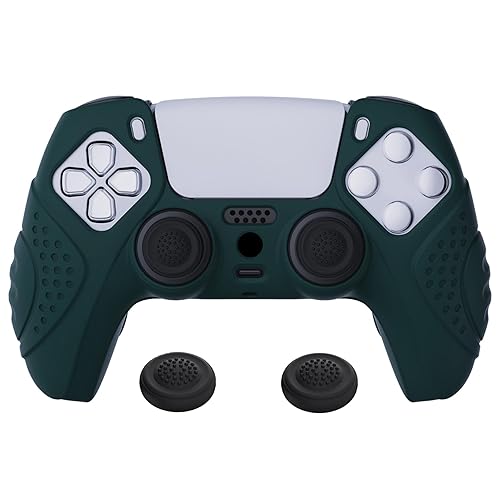 eXtremeRate PlayVital Guardian Edition Racing Green Ergonomic Soft Anti-Slip Controller Silicone Case Cover for ps5, Rubber Protector Skins with