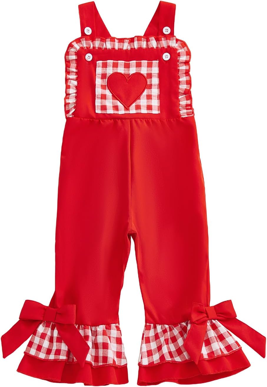 Toddler Baby Girl Valentines Day Outfit Love Embroidery Strip Ruffle Bell Bottom Suspender Overalls Jumpsuit Clothes