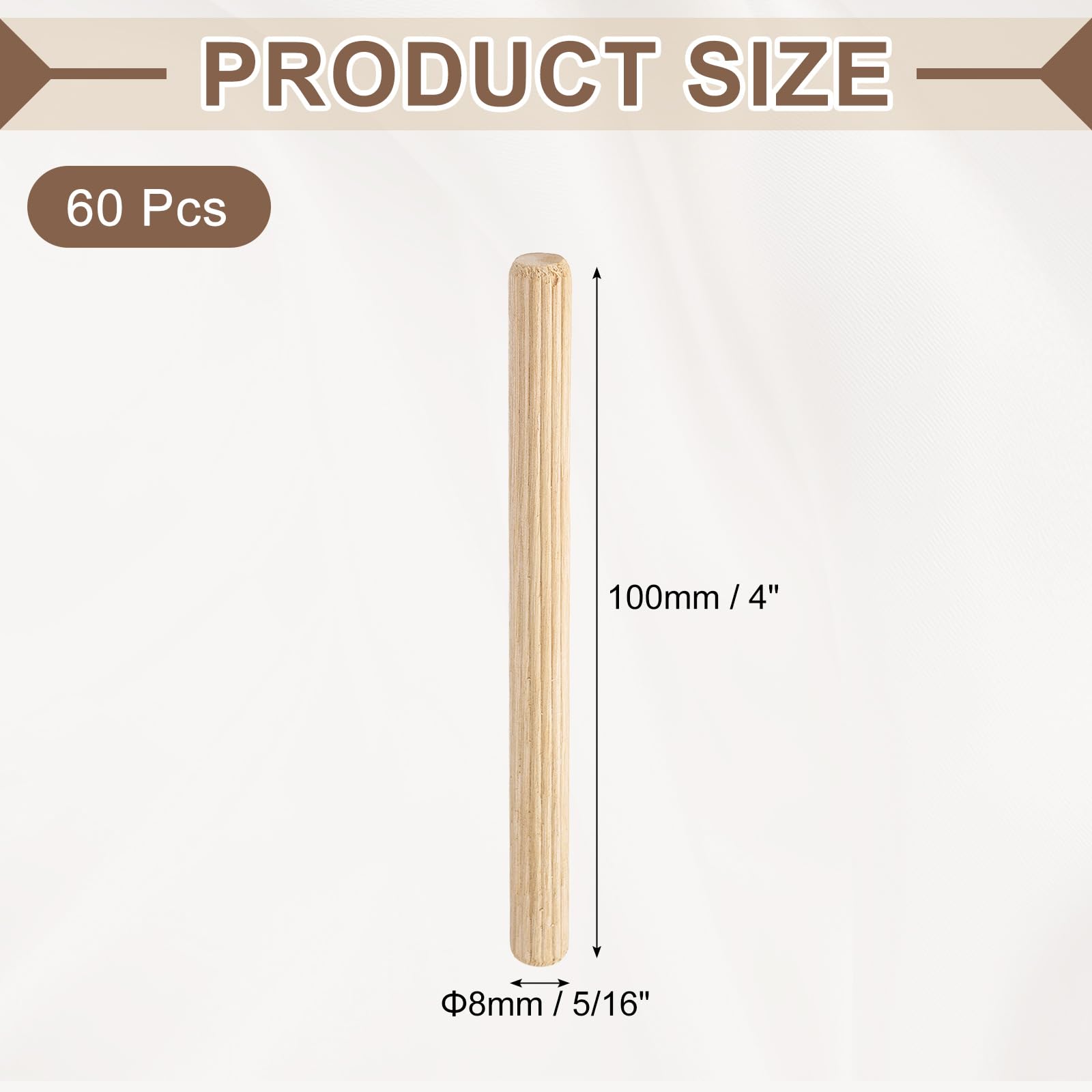 sourcing map Perni di tasselli in legno da 8 mm x 100 mm, per lavori artigianali, mobili, fai da te, legno duro, conteggio 60