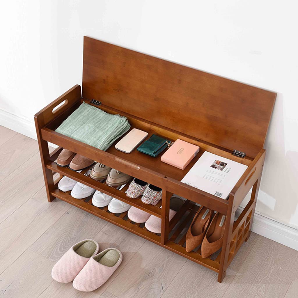 Banc de rangement pour chaussures à 2 niveaux avec boîte relevable en bois pour l'entrée