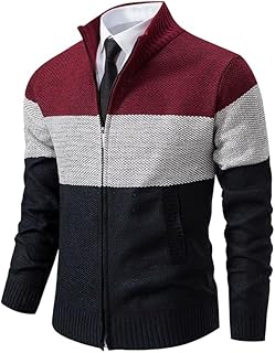 Men's Colour Block Zip-Up Knit Sweater, Winter Casual Style, Multicolour