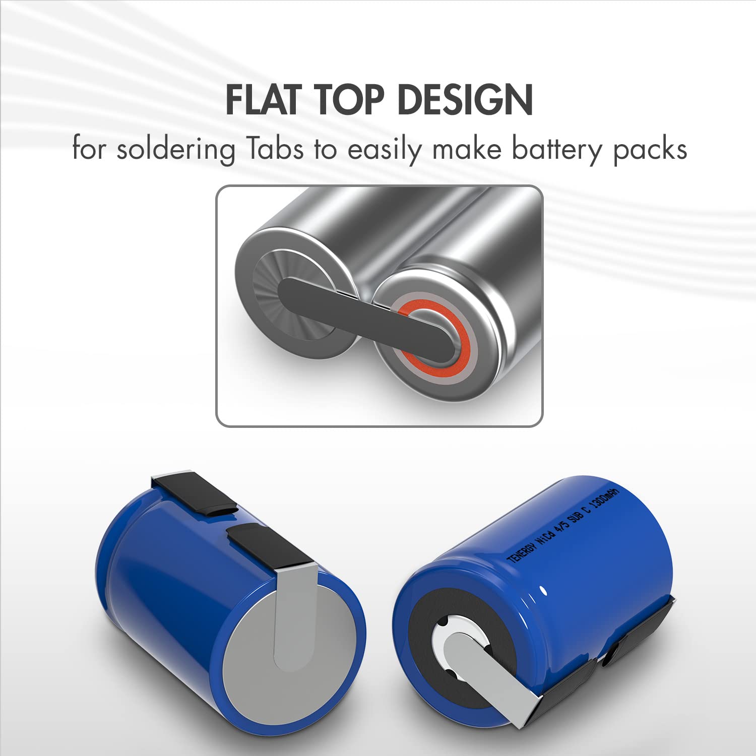 Tenergy Lot de 15 piles rechargeables NiCD 4/5 SubC 1300 mAh avec languettes