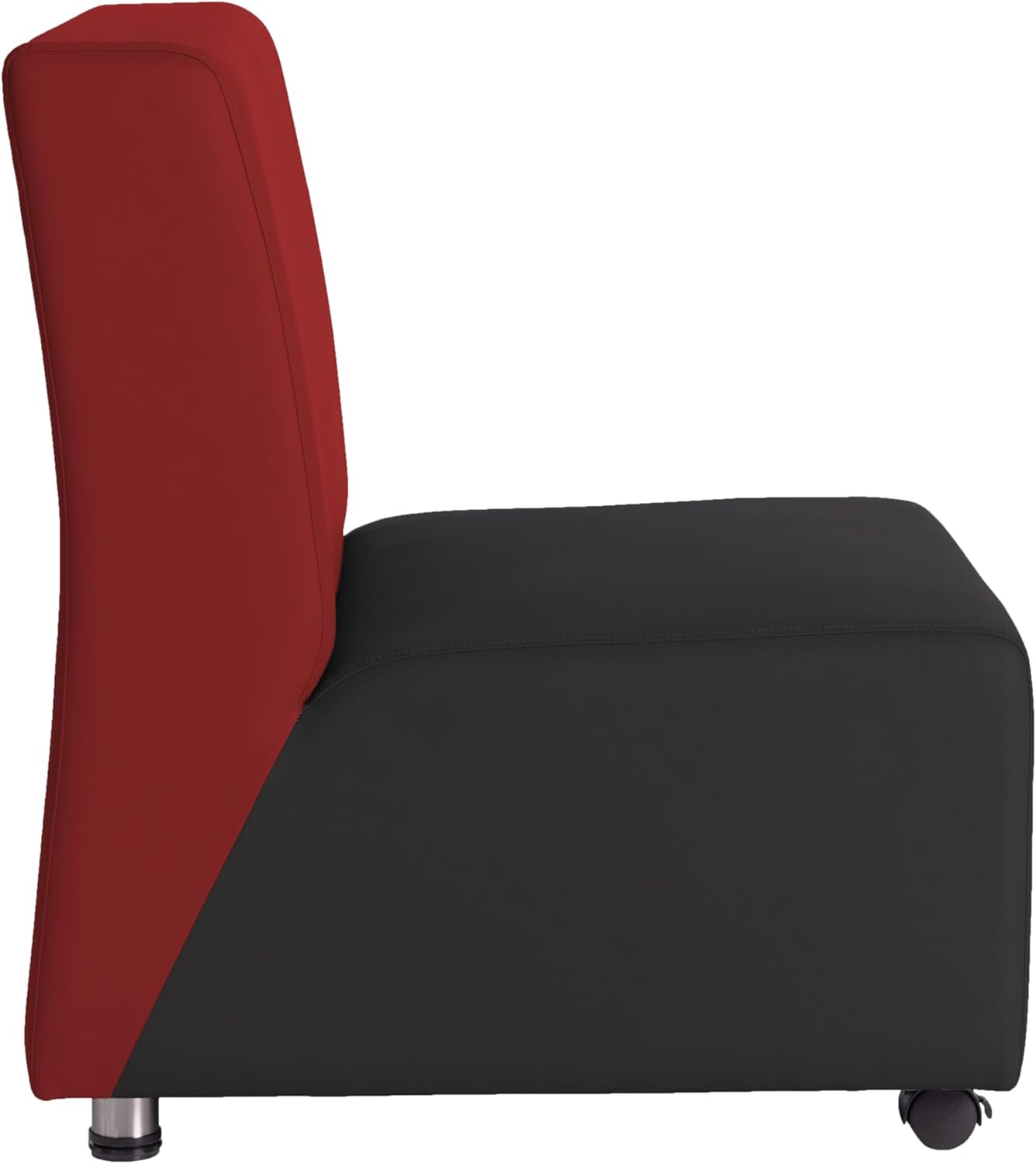FDP Pro Series Upholstered Armless Mobile Chair with Locking Casters for Portability Commercial Seating for Hotel Lobby, Office, Restaurant, Waiting Room, Home - Black/Crimson