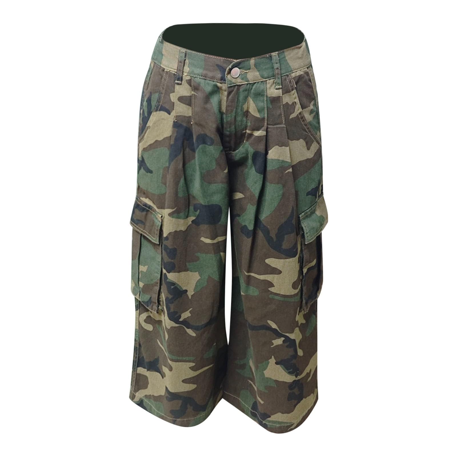 Pantalones Cargo Mujer CamuflajePantalón Ancho Cintura Alta con Múltiples BolsillosEstilo Urbano Streetwear Holgado para Moda Callejera,Viaje y Ocio