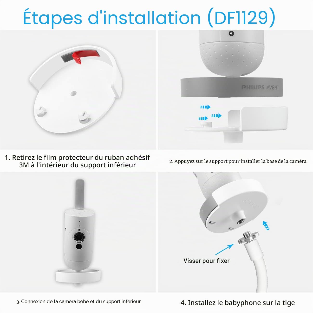 HOLACA Support flexible pour poussette pour moniteur vidéo bébé Philips Avent SCD923/26 - Kit de montage polyvalent pour moniteurs bébés Philips