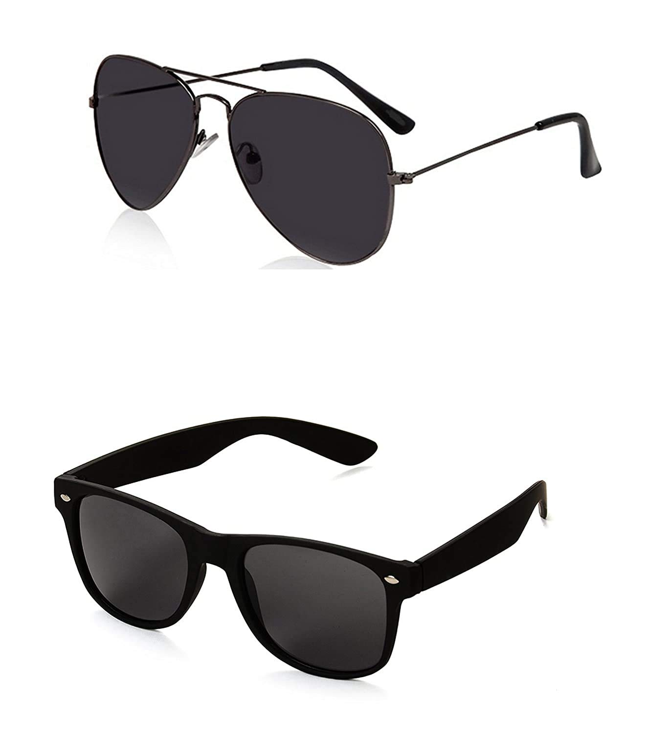 Combo Must Have Fashion Aviator & Square Sunglasses Black Frame, Black lens (Large) � Pack of 2