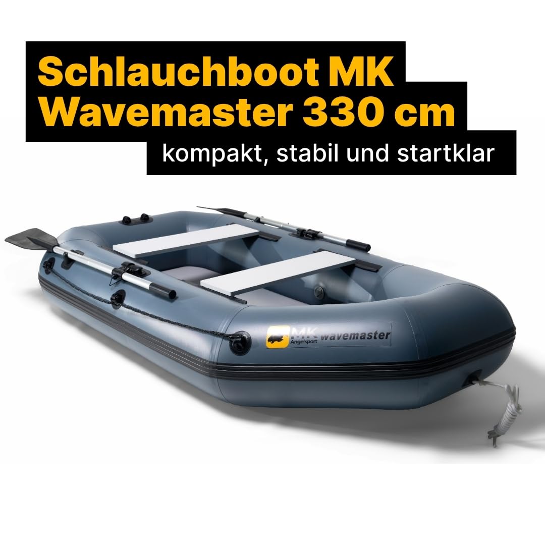 MK Wavemaster Schlauchboot – Angelboot, stabil & belastbar, inkl. Paddel, Sitzbank & Zubehör