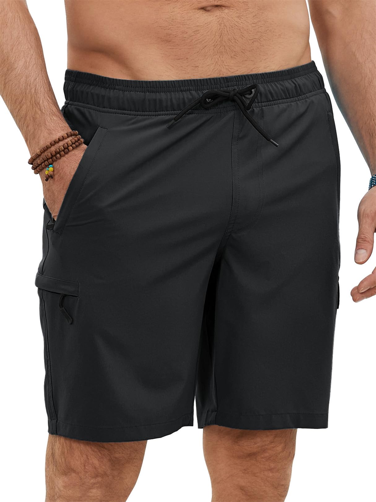 Mens Shorts 2 in 1 Mesh Lining Swim Shorts with Zipper Pockets Quick Dry Swim Trunks with Drawstring Waterproof Board Shorts-image-28