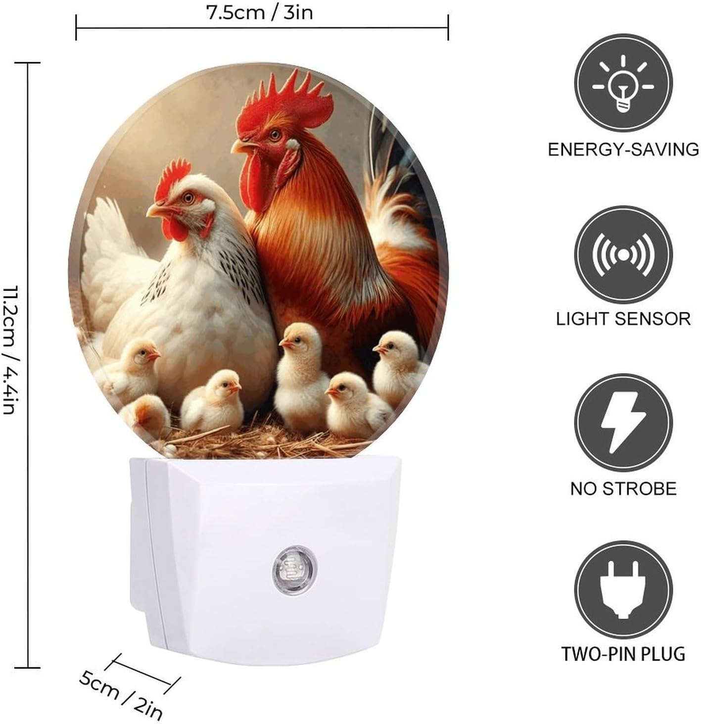 Chickens Round LED Night Light Plug Into Wall Auto-On/Off image 2