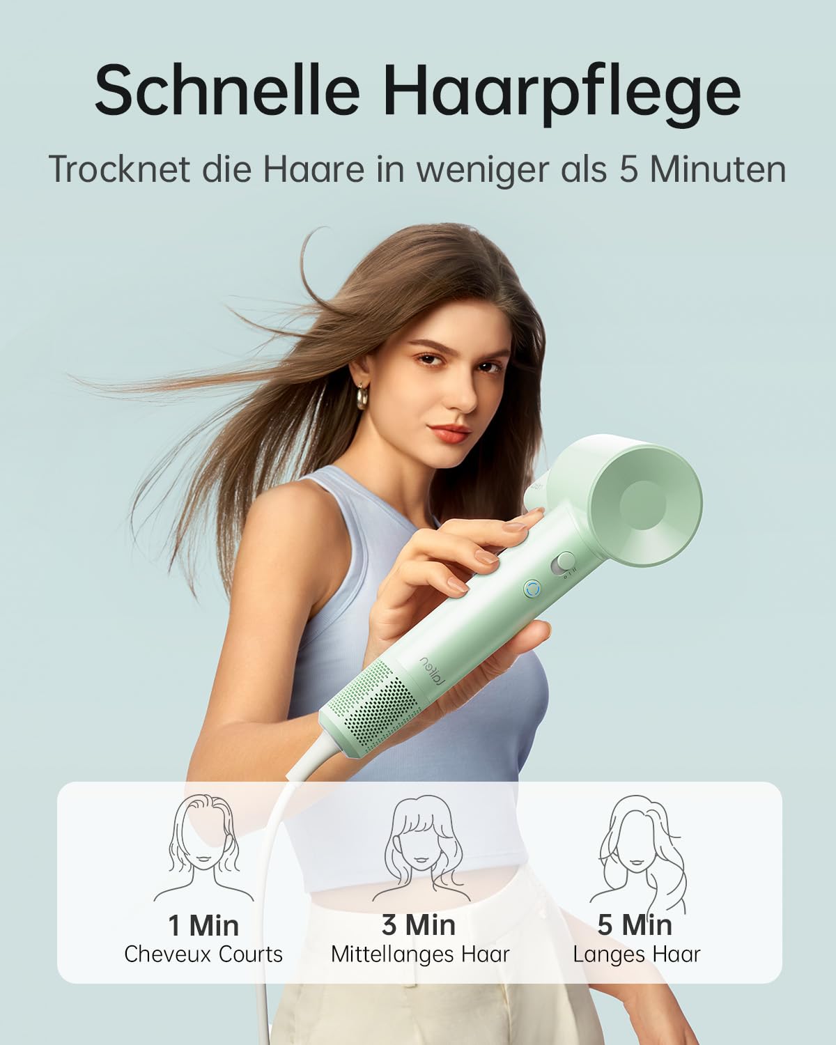 Laifen SE Lite Haartrockner, 345 g leicht, 100.000 U/min, Mintgrün