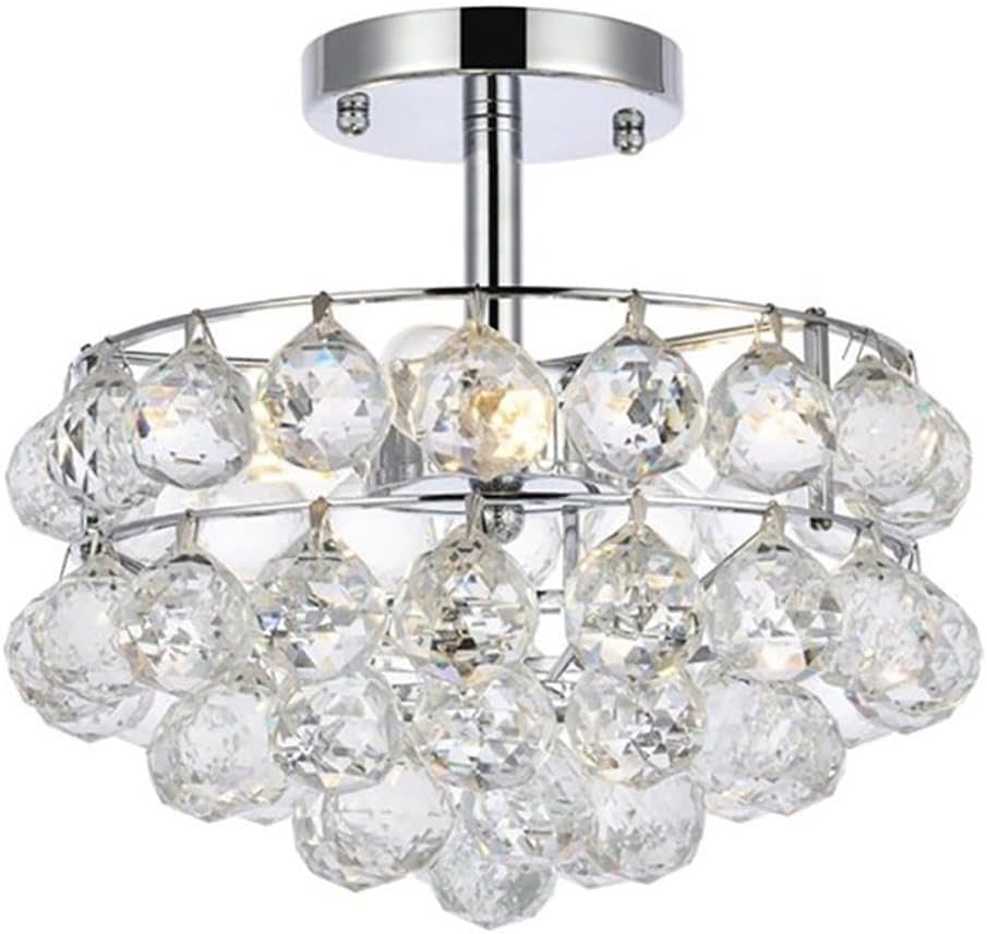 Pemberly Row Contemporary h 12" Iron and Crystal Flush Mount in Chrome