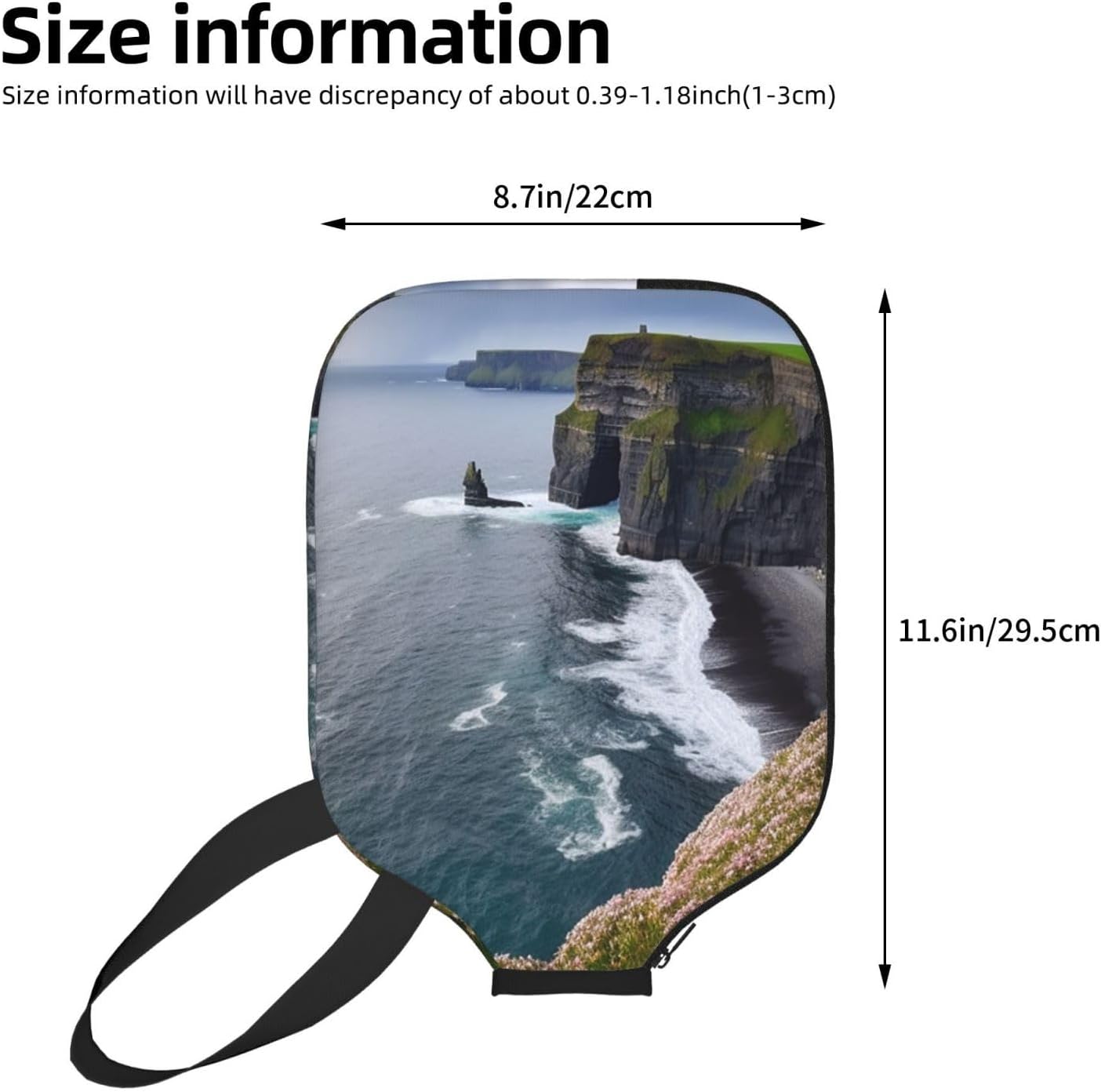 Ireland Outdoors County Clare The Cliffs Pickleball Paddle Cover Personalized Paddle Case with Pocket and Handle Strap, Neoprene Pickleball Paddle Sleeve Universal 8.7 x 11.6Inch Paddle Storage Bag image 4