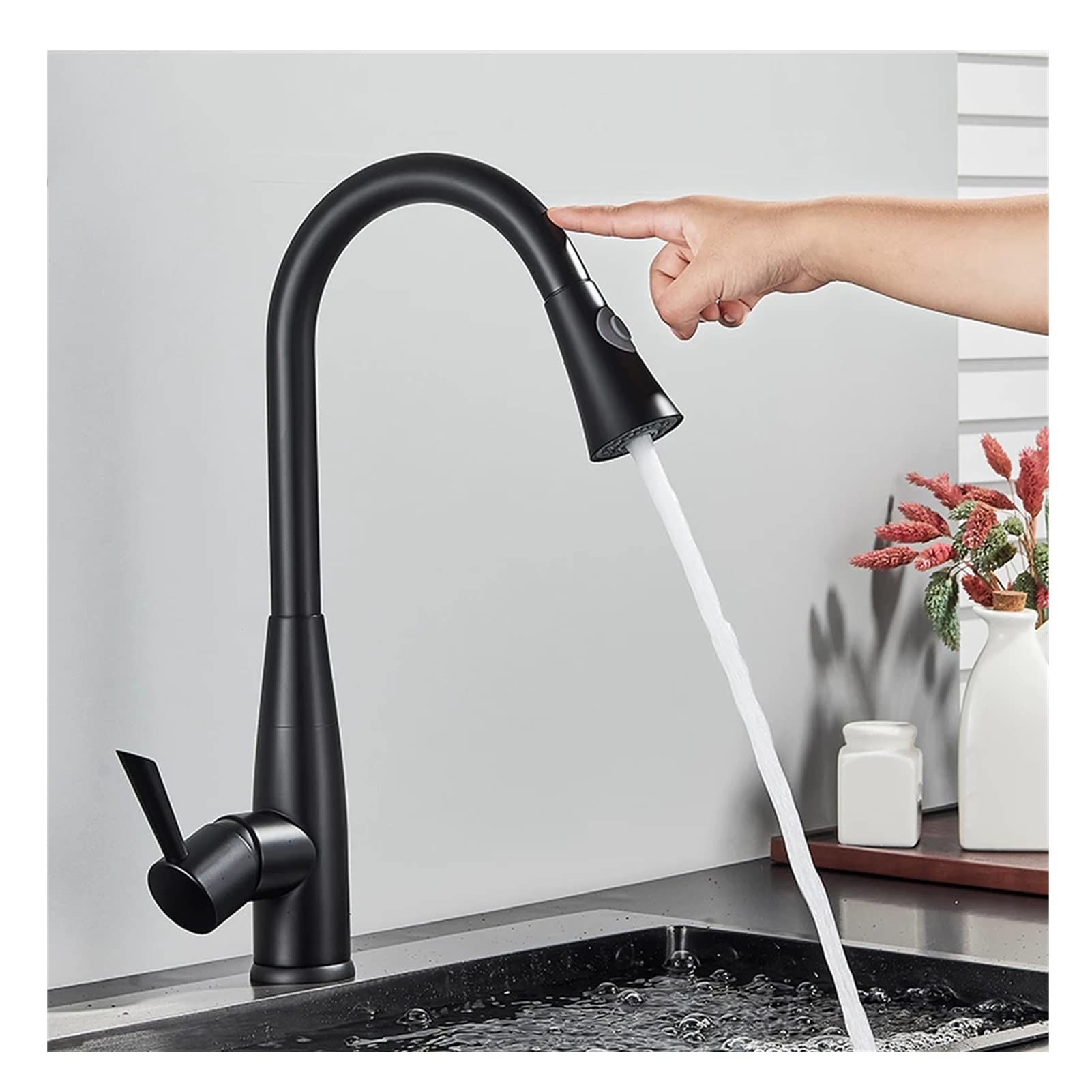 Robinet de cuisine tactile noir mat mitigeur eau chaude froide