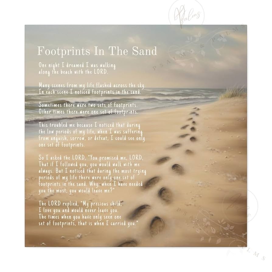 Amazon.com: Footprints in the Sand Canvas Print | Inspirational Wall Art - Christian Wall Decor | Footprints Poem Art Print Canvas Gallery Wrap (16