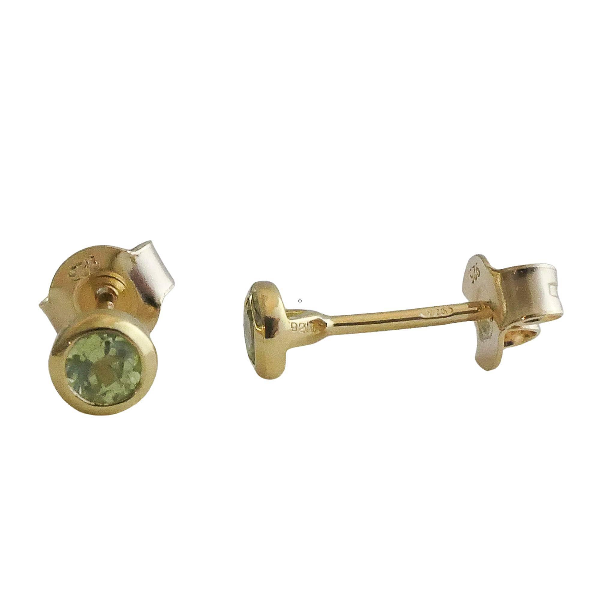 3mm Peridot Ohrstecker, vergoldetes 925 Sterlingsilber, natürlicher Edelstein, handverlesen von GIA-Gemologin - Ohrringe für Frauen, Geburtstagsgeschenk (Peridot)