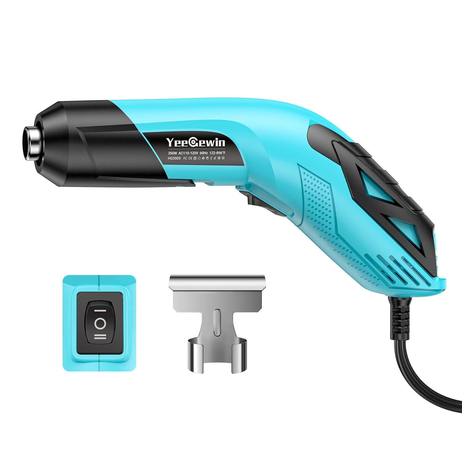 350W Mini Heat Gun 2-Temp 554°F & 896°F with 4.9ft cord for Crafts