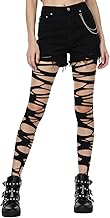 Black Ripped Tights for Women, Halloween Goth Tights for Cosplay, Irregular Distressed Ripped Fishnets Leggings, Gothic Clothes Accessories for Punk Y2k Rave Stocking