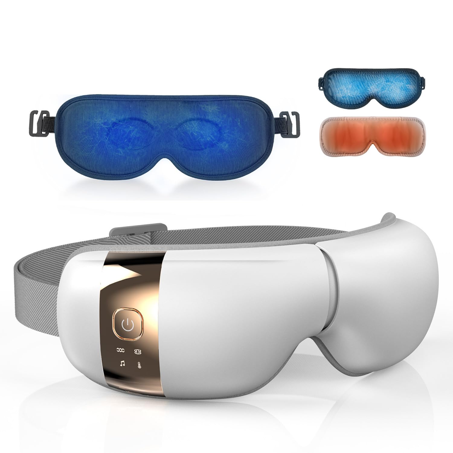 HubiCare Heated Eye Massager with Cooling Gel Mask White Relieve Puffy Eyes Dark Circles Eye Strain Migraines Foldable