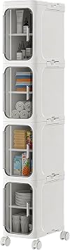 HIYOHIYO 4-Tier Tall Narrow Bathroom Storage Cabinet, White Width 8.5"