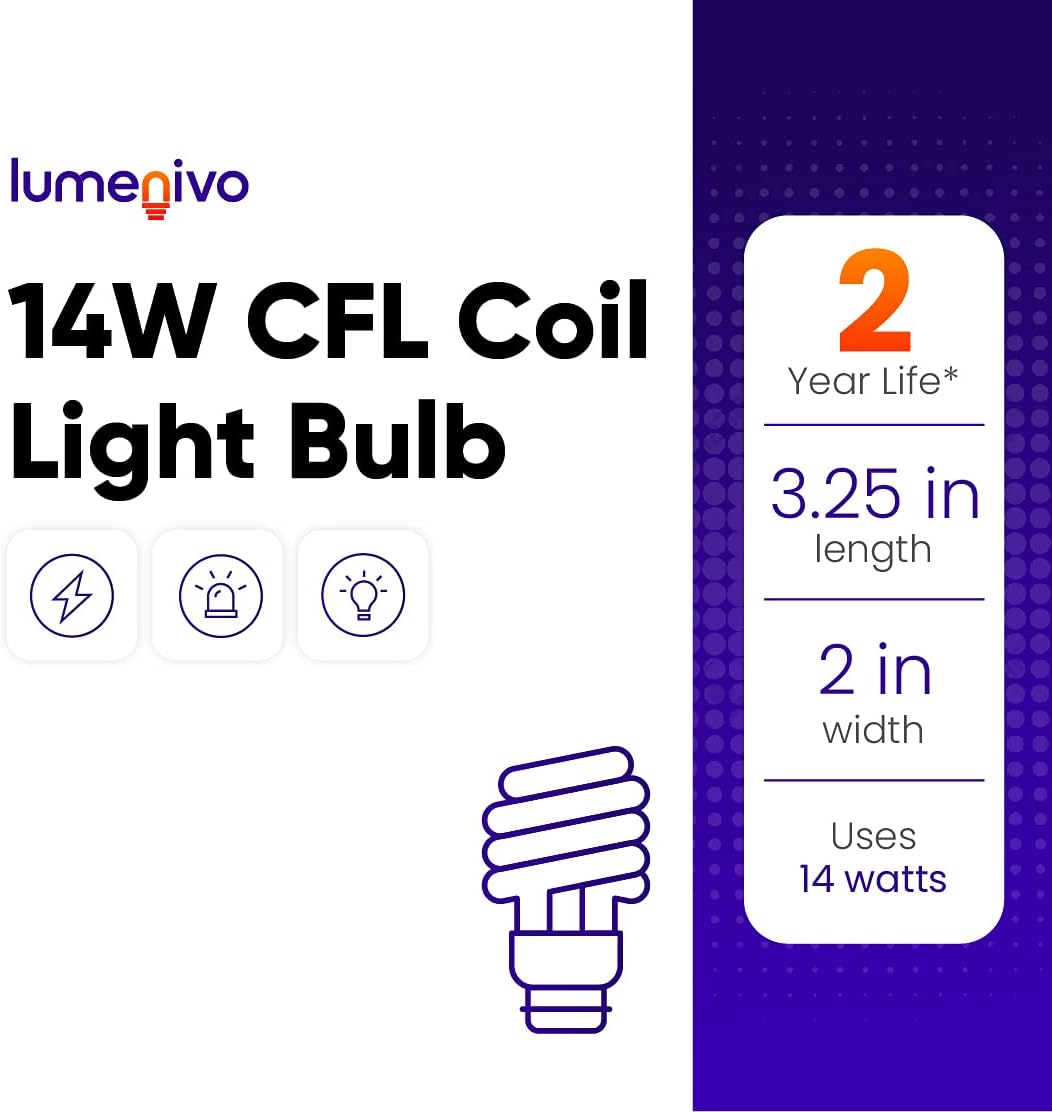 lumenivo TCP 33014M Bulb Replacement 14 watt CFL Coil Light Bulb with GX24Q-3 4 Pin Base - 2700k Warm White - 1 Pack