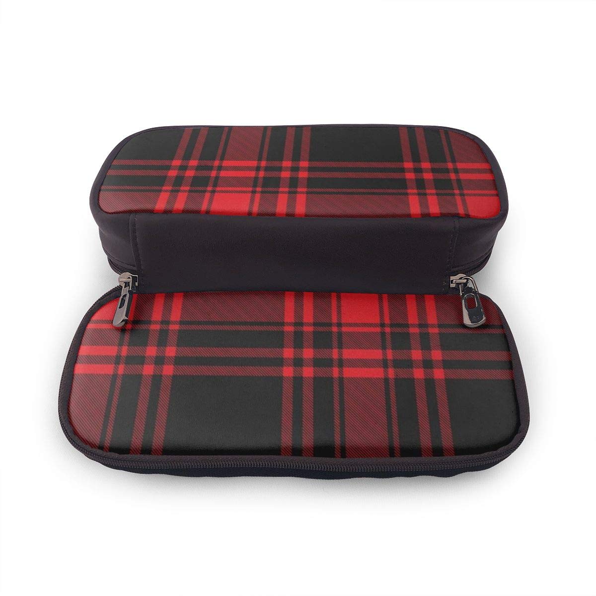 Amazon | ペンケース 筆箱 黒と赤のチェック柄 大容量 軽量 おしゃれ