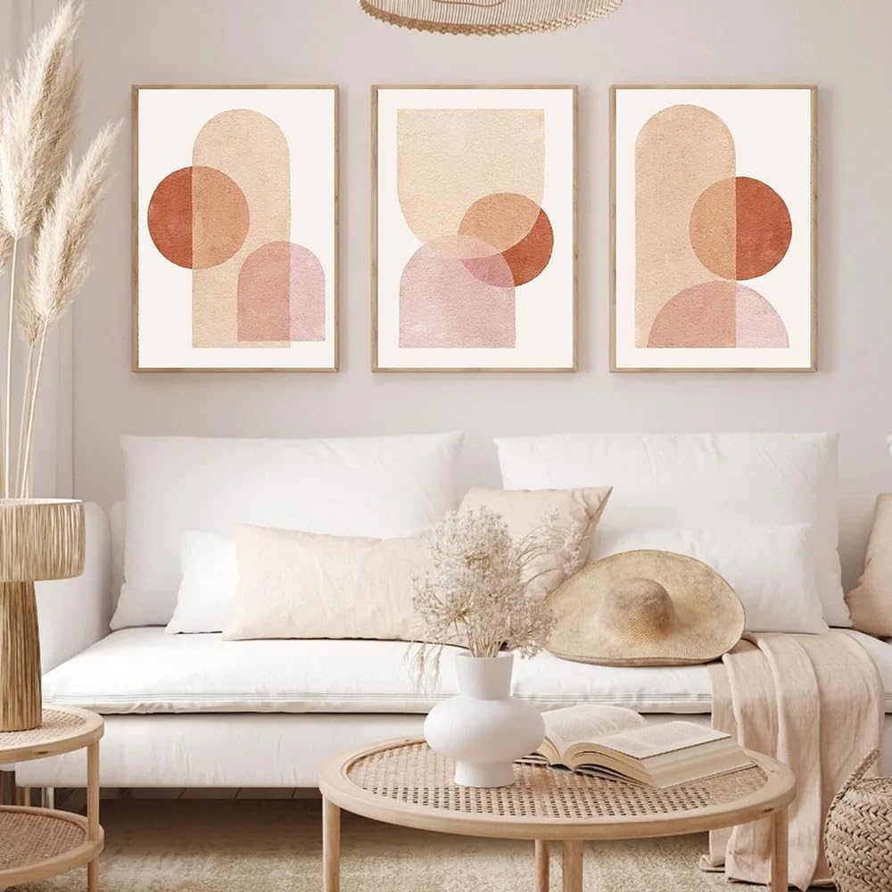 WUHBCZ Canvas Paints-Boho Wall Prints Abstract Mustard Geometry Line Terracotta Canvas Painting Nordic Poster Bohemian Pictures For Living Room Office Decoration-60 * 80cm/3PCS (No Frame)