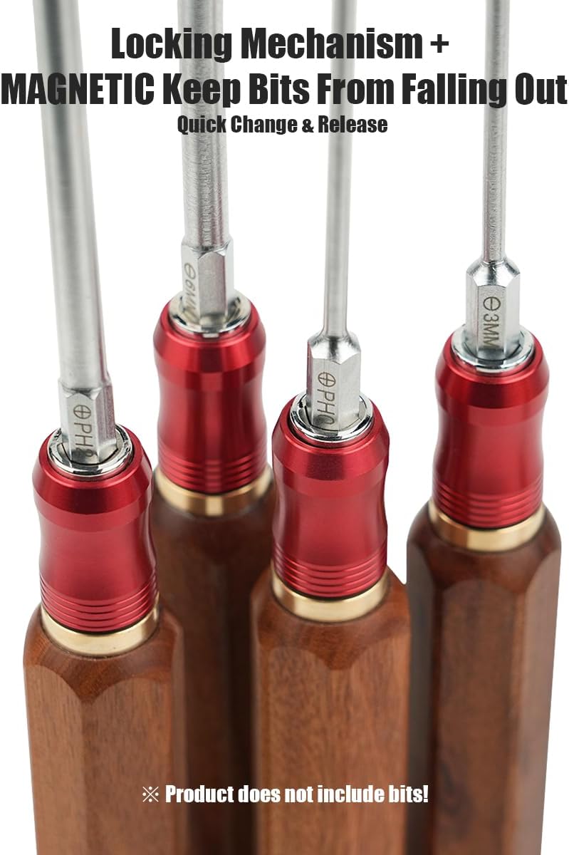 TOOLCOOL Wooden Quick Change Screwdriver Handle Magnetic 1/4 Bit Driver Handle Quick Release Bit Holder