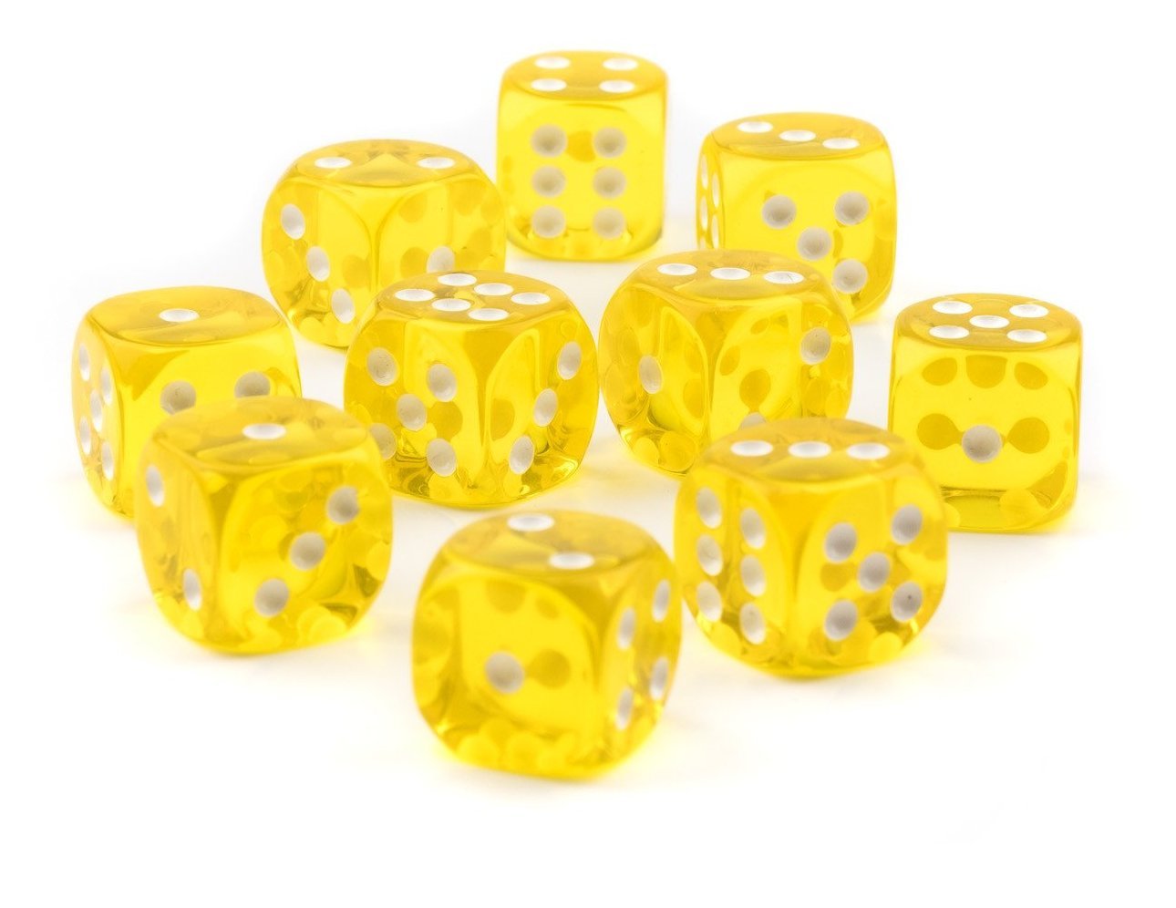 20 x LARGE Six Sided Translucent YELLOW Dice 19mm Casino Craps / Dice