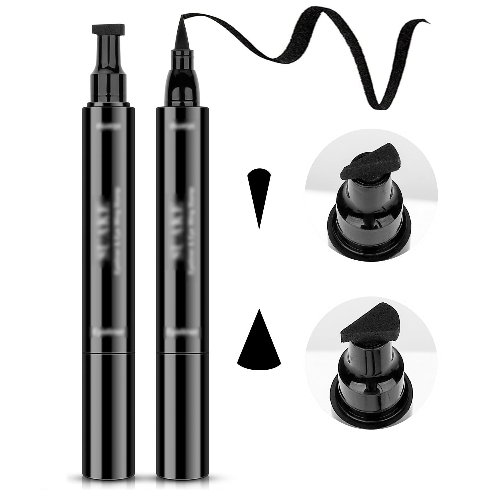 Winged Eyeliner Stamp Liquid Eyeliner Tool - 2 PCS Waterproof Black Eye Liner Pens Liquid, Long Lasting and Smudgeproof Makeup Pen 2 in 1 Winged Eyeliner Stencil