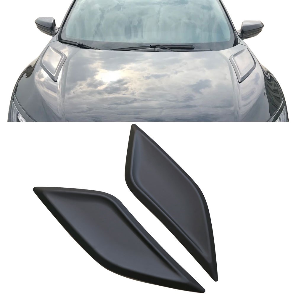IKON MOTORSPORTS, Front Hood Vent Compatible with 2016-2020 Honda Civic, V1 Style Black ABS 10th Gen Front Bonnet Cover Side Louver Air Intake 2 Piece Set