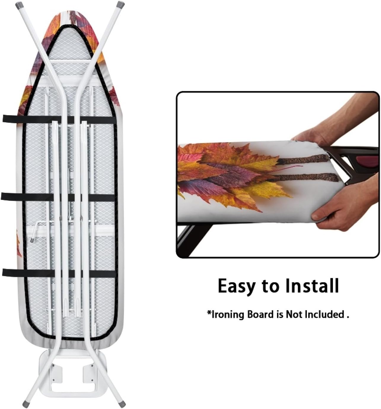 Iron Board Cover with Padding Standard Size Autumn Leaves Red Padded Ironing Board Covers 15x54 Heat Reflective Extra Thick Wide Non Stick Scorch and Stain Resistant Heatproof