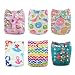 Babygoal Baby Cloth Diapers, One Size Reusable Washable Pocket Nappy, 6pcs Cloth Diapers+6 Microfiber Inserts+4pcs Bamboo Inserts ,Girl color 6FG28