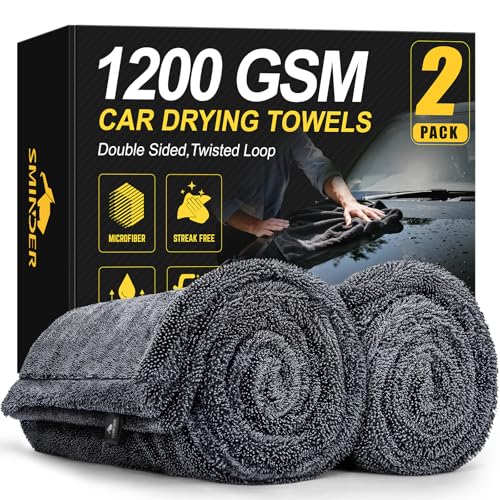 SMINDER 2-Pack 1200 GSM Car Drying Towels – Microfiber Towels