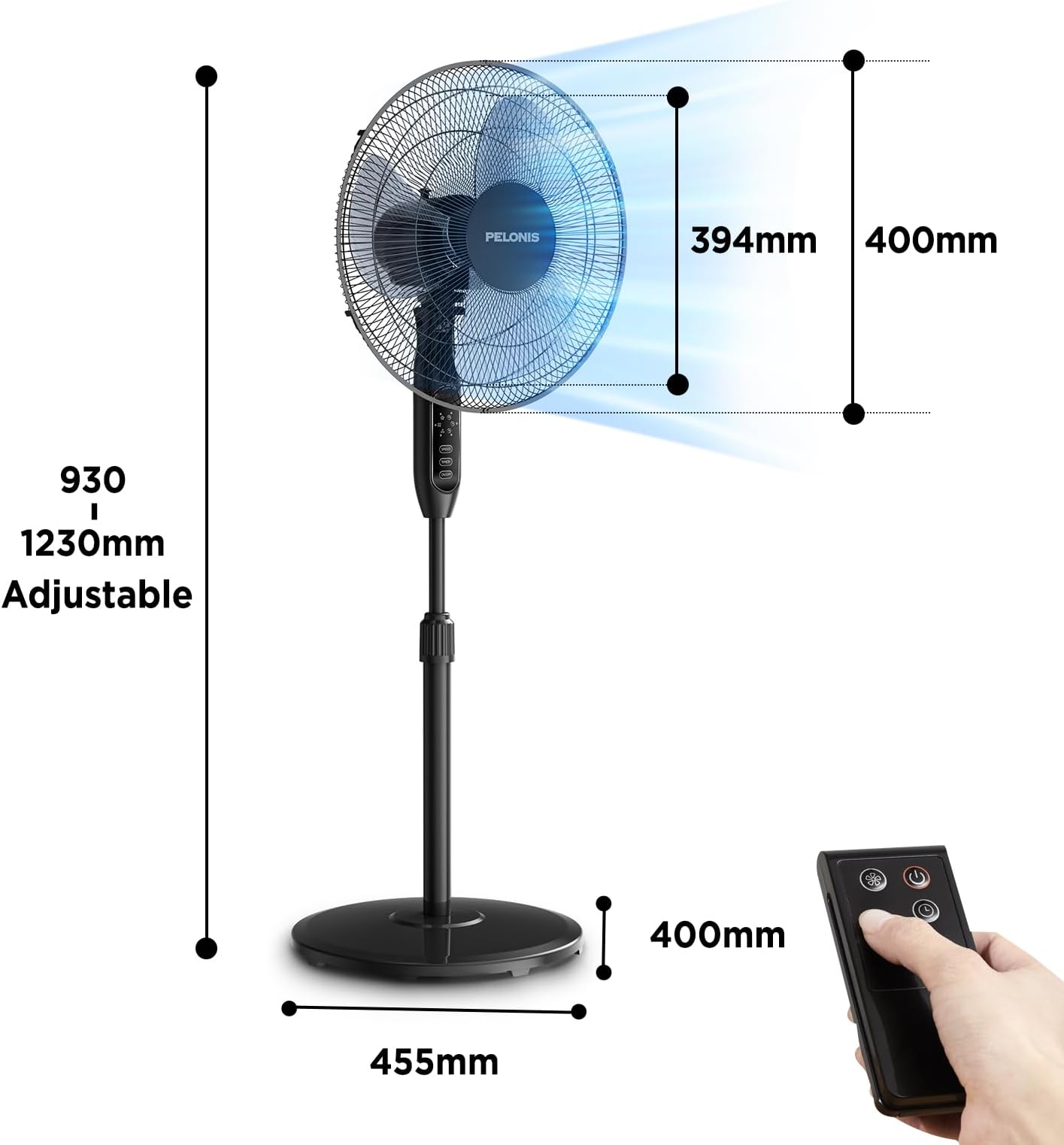 PELONIS 16’’ Oscillating Pedestal Standing Fan with Remote Control 2 Packs, 3 Speeds Settings 7H Timer Ultra Quiet Adjustable Heights for Bedroom, Living Room, Home and Office
