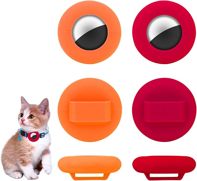 TOYMIS 2 Pcs Pet Collar Holders Compatible with AirTag, Silicone Cat Collar Holder Dog Collar Holder 3/8" Collar Tag Holders for Pets Dog Cat Children Elderly Bags (Orange, Red)