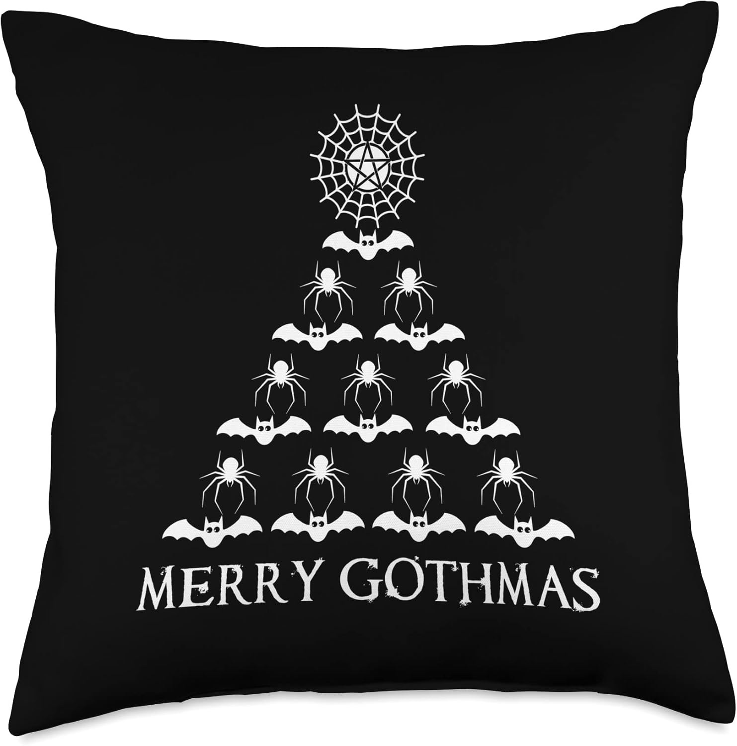 Goth Christmas Tree Spiders & Bats Merry Gothmas Alternative Throw Pillow