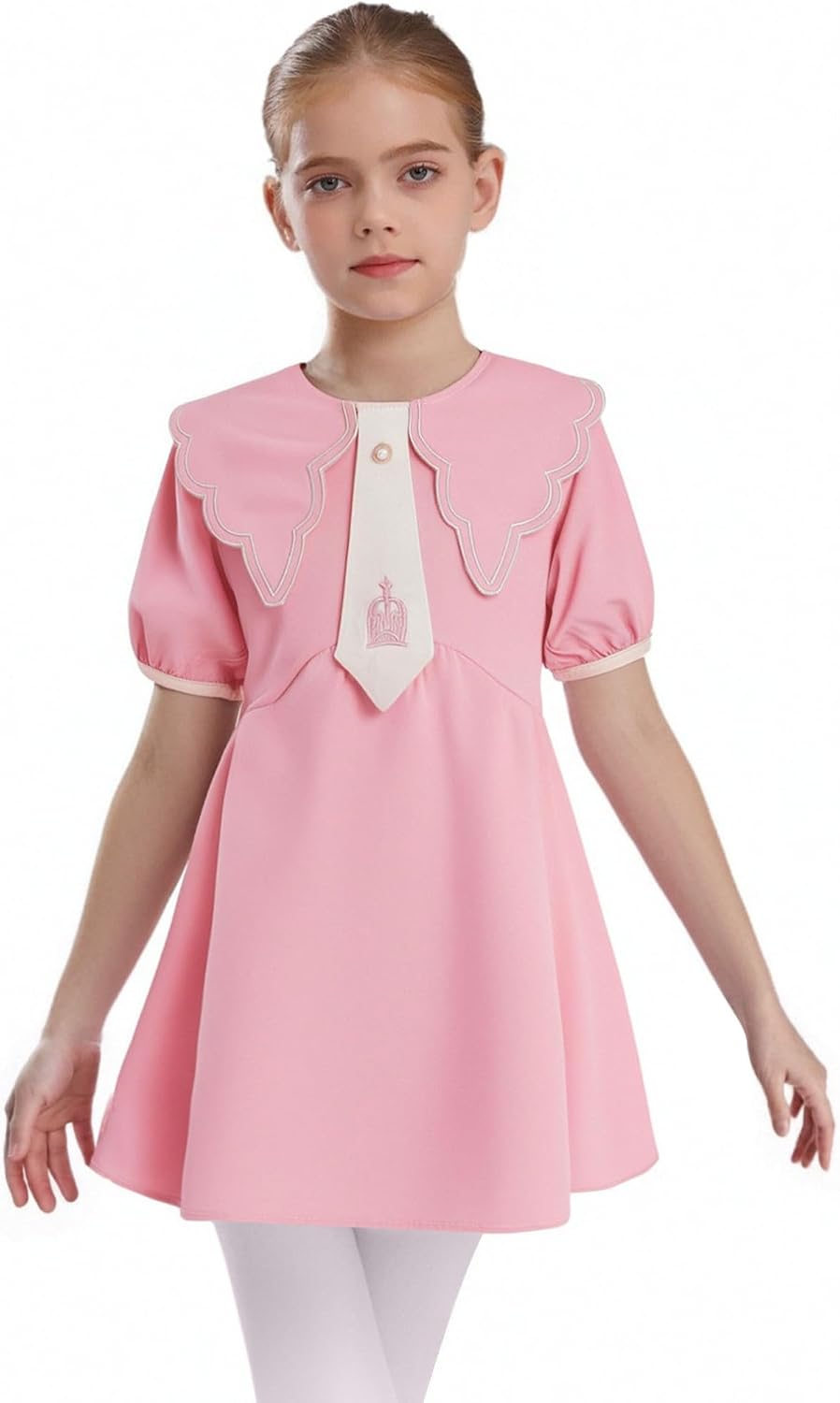 FEESHOW Kids Girls School Uniform Dress Tie Sailor Collar Short Sleeve Princess Dress Birthday Party Holiday Outfits