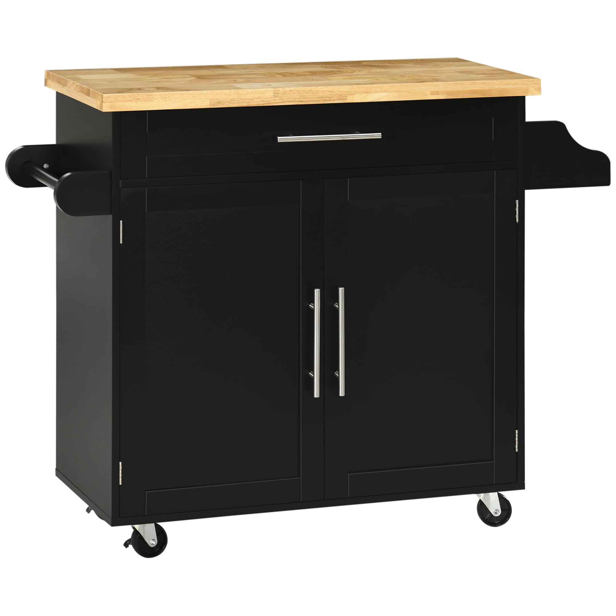 HOMCOM Chariot de cuisine avec plan de travail, chariot de cuisine avec étagère à épices, porte-serviettes pour salon, salle à manger, noir, 109 x 40 x 89 cm