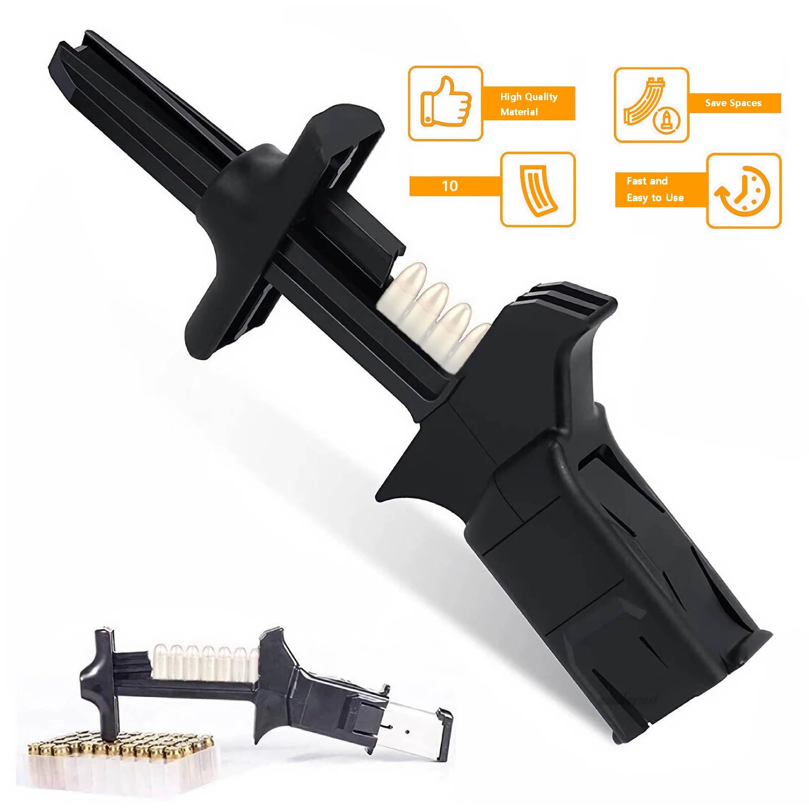 Cargador Rápido de Cargadores para 9 mm y .40 S&W: Cargador Rápido de 2 Pasos, Recarga Sin Esfuerzo y Sin Atascos, Herramienta de Carga Rápida Ergonómica y Portátil