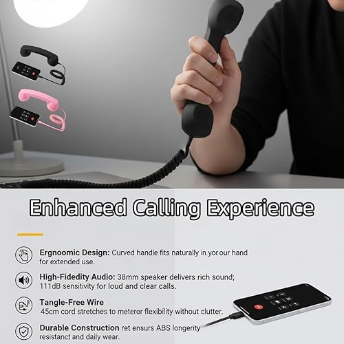 Miniatura 7 de Auricular retro para iPhone y Android, receptor de teléfono celular con micrófono y altavoz, estilo de los años 90 para fotos, receptor de teléfono