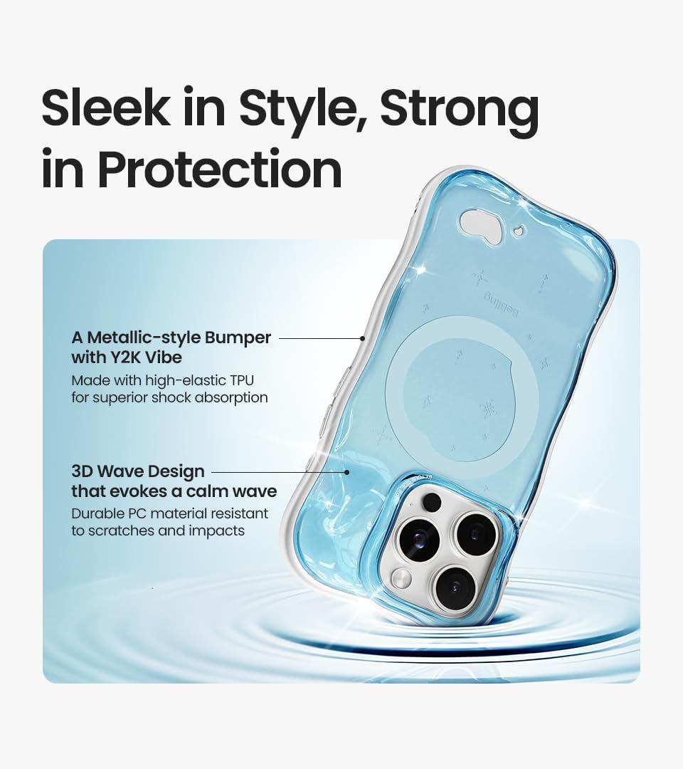 iFace BeBling Aero [Compatible with iPhone 17] 3D Water Ripple Wave Cell Phone Case - Glossy Translucent Fluid Water Design Shockproof Camera Protection Stylish Gift for Trendsetters - Clear
