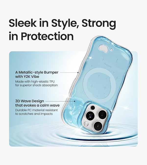 iFace BeBling Aero [Compatible with iPhone 16 Pro] 3D Water Ripple Wave Cell Phone Case - Glossy Translucent Fluid Water Design Shockproof Camera Protection Stylish Gift for Trendsetters - Blue by iFace - Image 4
