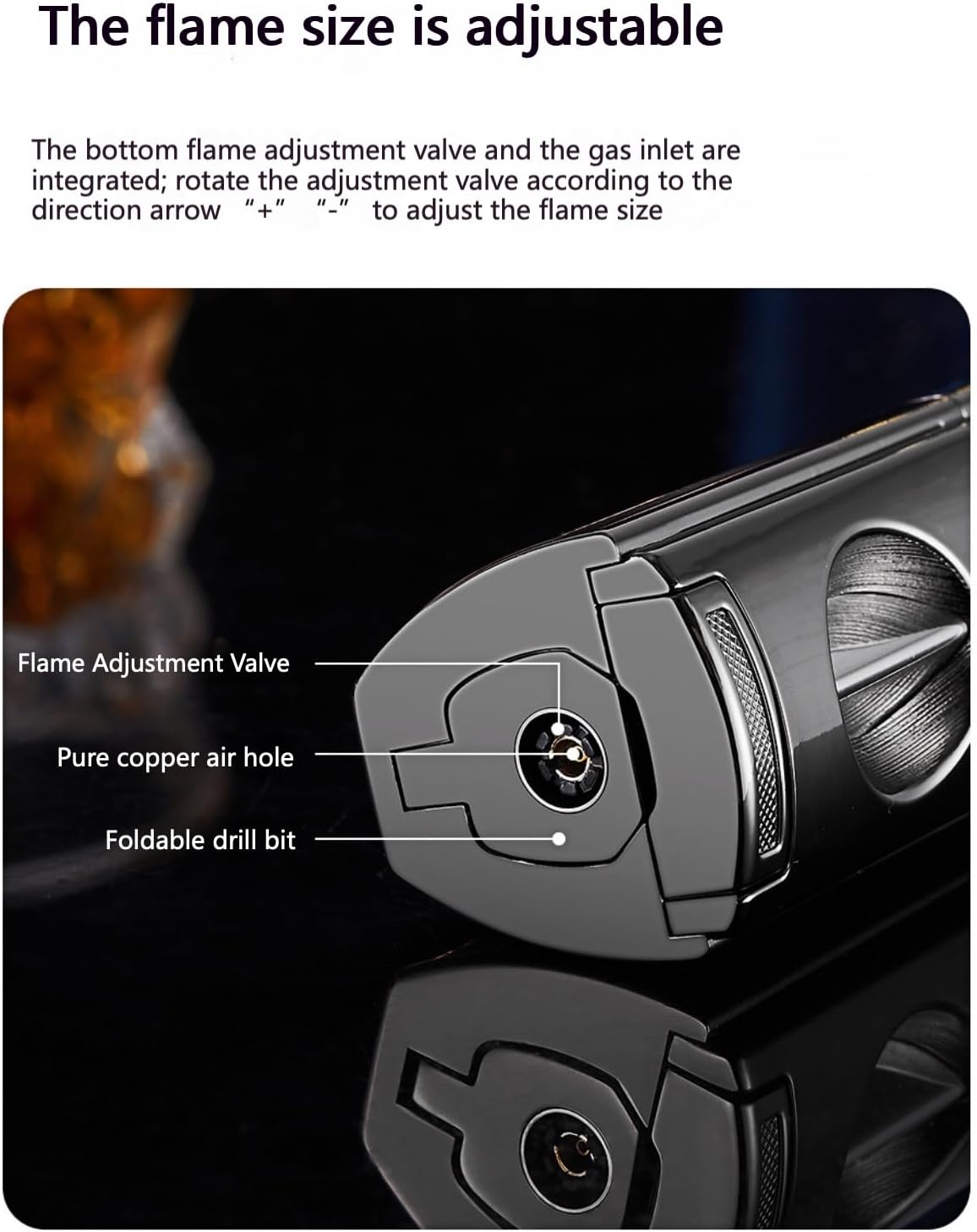 All-in-One Torch Lighter Set with V Cutter, Punch and Holder, Windproof Triple Jet Refillable Butane Lighter Kit with Present Box, Adjustable Flame (Gas Not Included)
