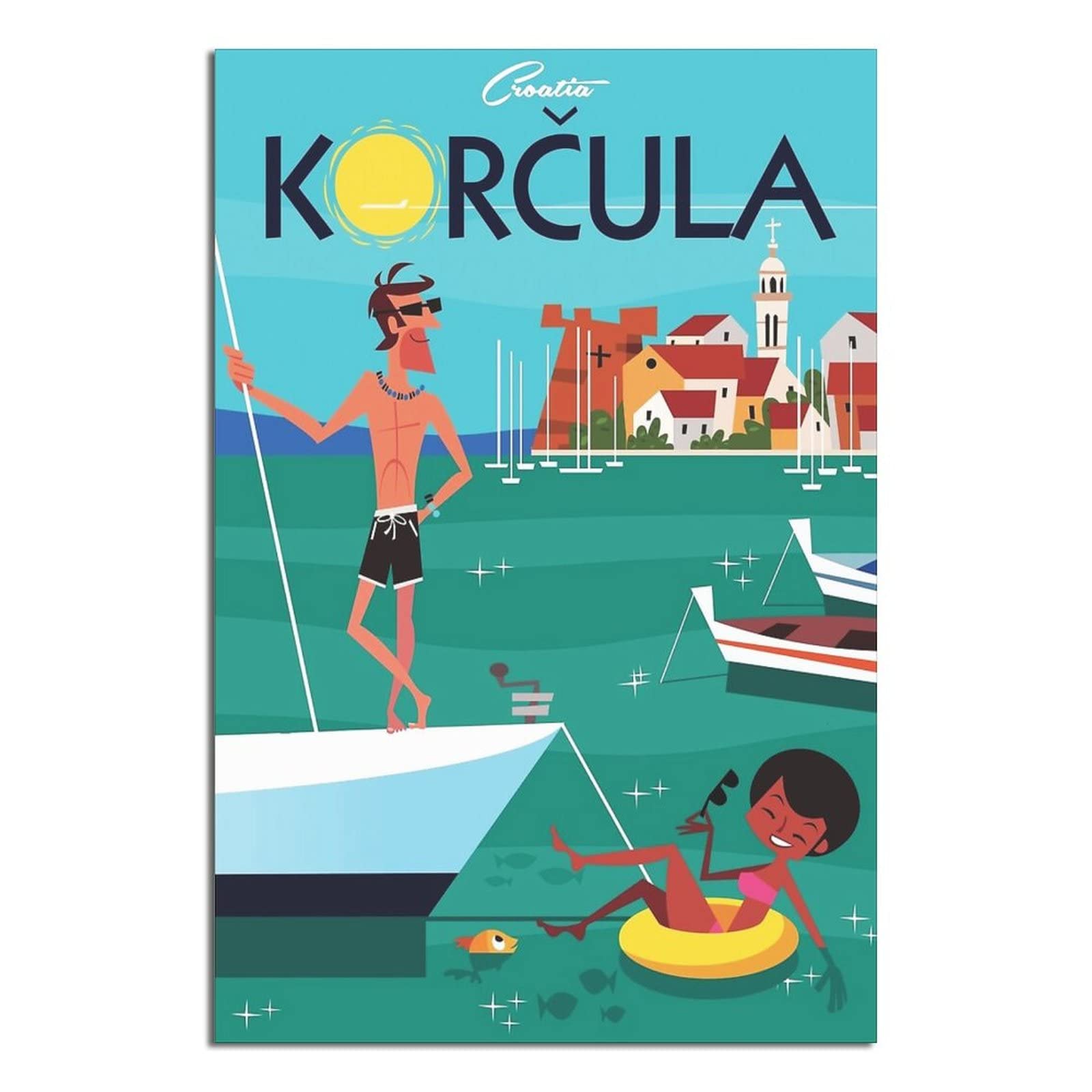 Korčula Croatia Skyline Vintage Travel Poster Canvas Art Wall Decor Poster Picture Print Painting Posters Gift 8x12inchs(20x30cm)